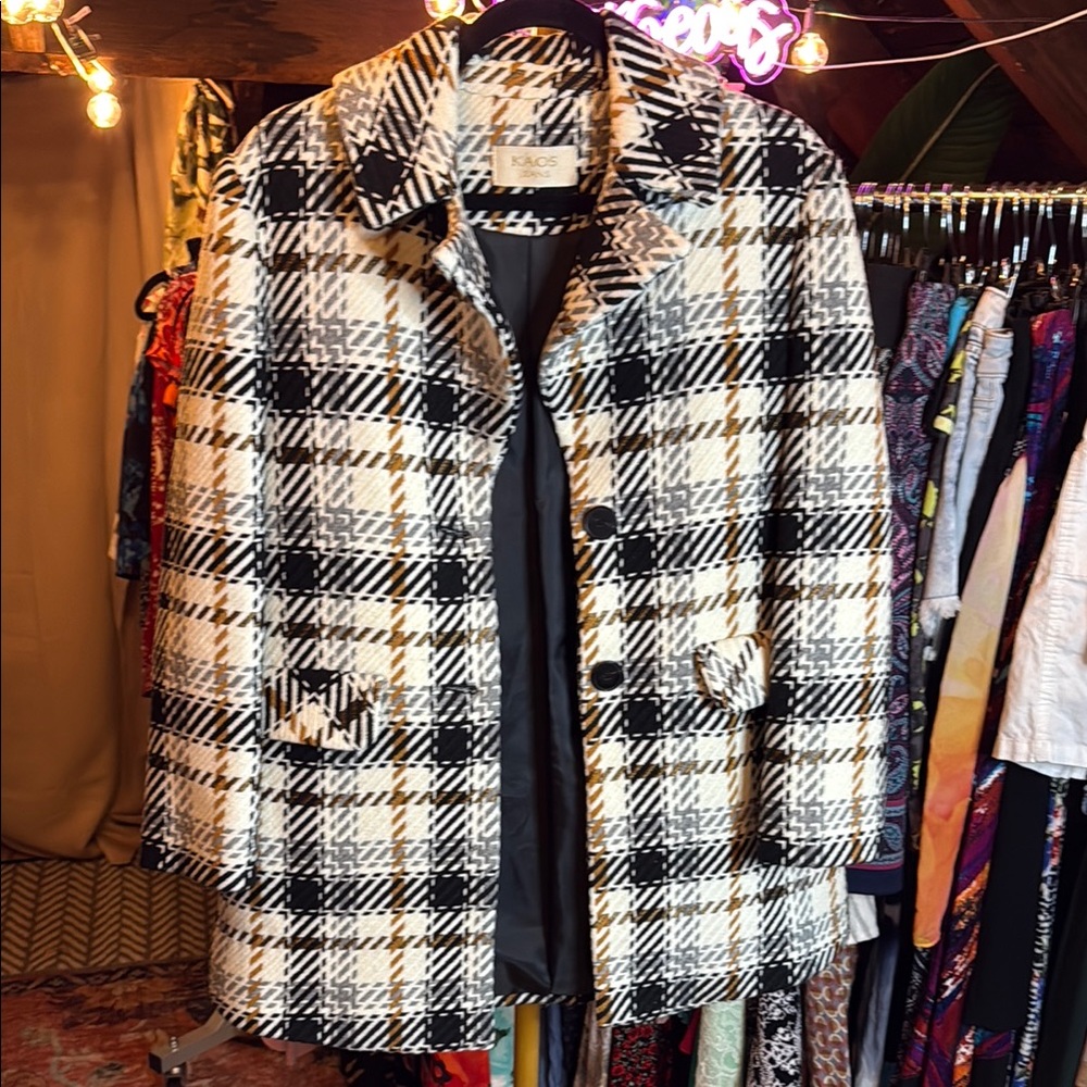 Kaos Black and White Checkered Pea Coat